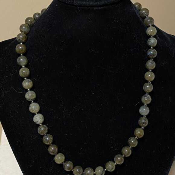 Natural Dark Labradorite Large Genuine Gemstone Classic Beaded Necklace - Picture 3 of 15